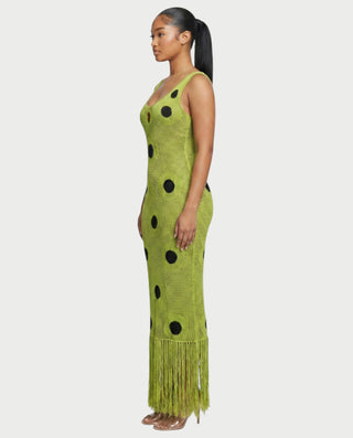 TALEYA Crochet Polka Dot Bodycon Maxi Dress