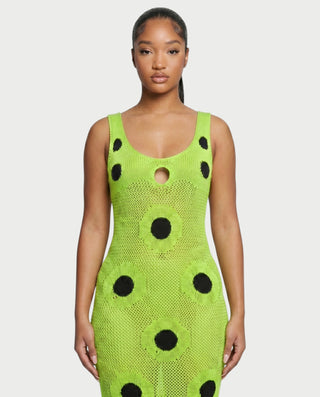 TALEYA Crochet Polka Dot Bodycon Maxi Dress
