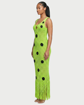 TALEYA Crochet Polka Dot Bodycon Maxi Dress