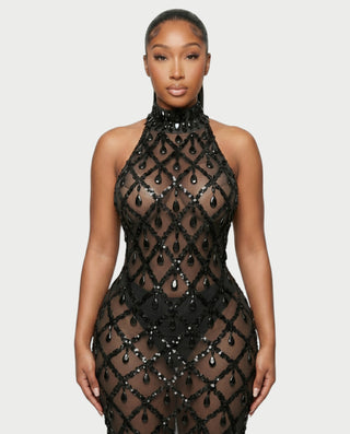 HOPE High Neck Tear Drop Rhinestone Maxi Dress