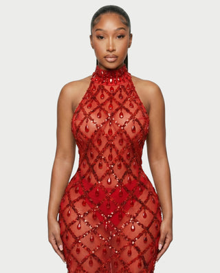 HOPE High Neck Tear Drop Rhinestone Maxi Dress