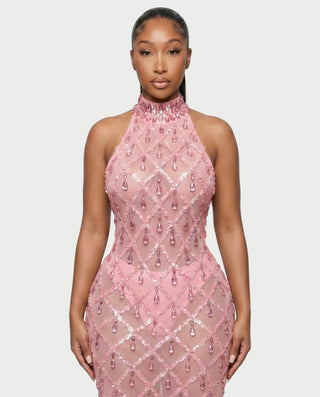 HOPE High Neck Tear Drop Rhinestone Maxi Dress