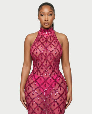 HOPE High Neck Tear Drop Rhinestone Maxi Dress