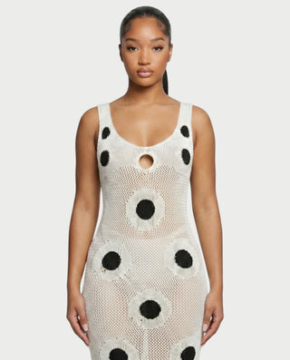 TALEYA Crochet Polka Dot Bodycon Maxi Dress
