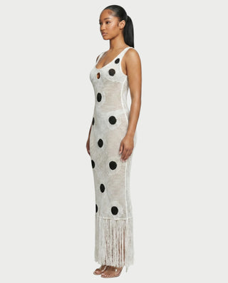 TALEYA Crochet Polka Dot Bodycon Maxi Dress
