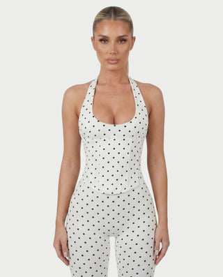 AVINYA Polka Dot Halter Top & Capri Pants Set