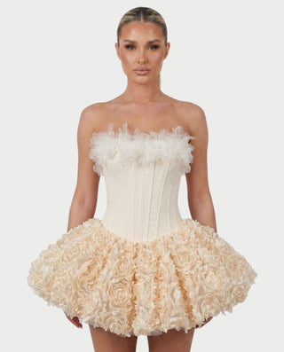 LONEYA Floral Strapless Ruffle Mini Dress
