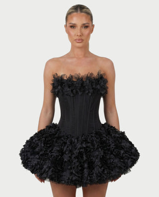 LONEYA Floral Strapless Ruffle Mini Dress