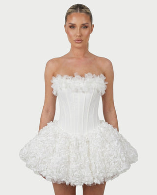 LONEYA Floral Strapless Ruffle Mini Dress