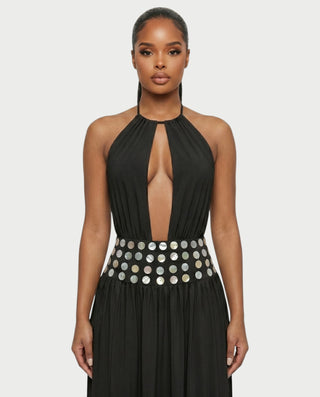 HINAYA Backless Halter High Slit Maxi Dress