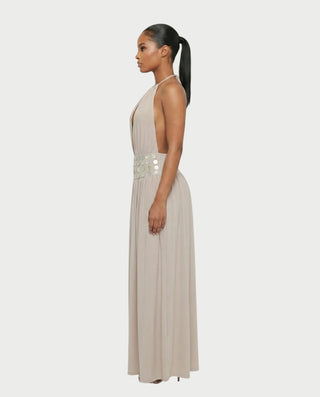 HINAYA Backless Halter High Slit Maxi Dress