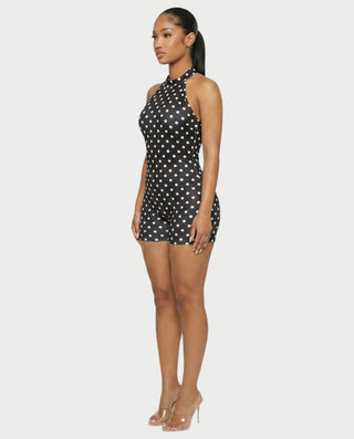 AMILA Polka Dot Open-Back Bodycon Romper
