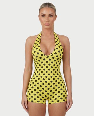 AMESA Retro Polka Dot Halter Tie Romper