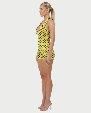AMESA Retro Polka Dot Halter Tie Romper