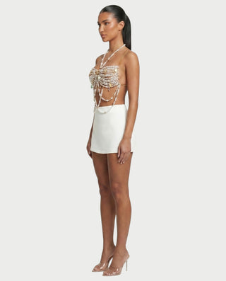 ORENA Pearl Beaded Tassel Chain Bralette Top