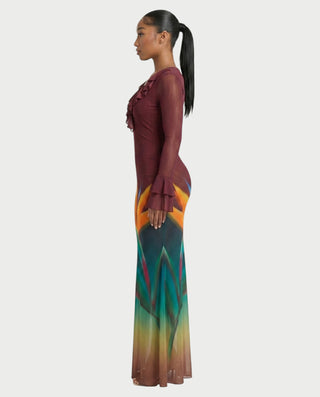 LORISSE Ruffle Trim Floral Maxi Dress