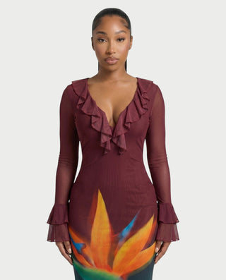 LORISSE Ruffle Trim Floral Maxi Dress
