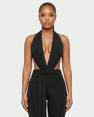 LINNA Plunging Halter Wrap Capri Romper