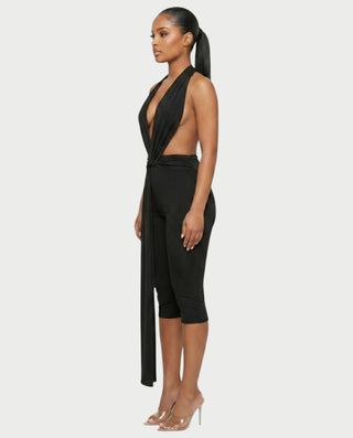 LINNA Plunging Halter Wrap Capri Romper