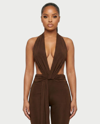 LINNA Plunging Halter Wrap Capri Romper