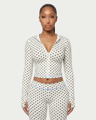 AUREY Polka Dot Zip-Up Hoodie & Flare Pants Set