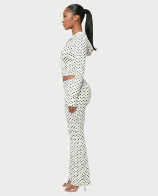 AUREY Polka Dot Zip-Up Hoodie & Flare Pants Set