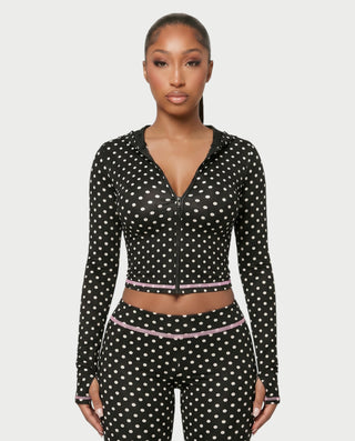 AUREY Polka Dot Zip-Up Hoodie & Flare Pants Set
