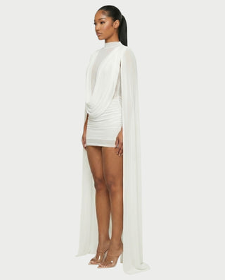 Vestido mini drapeado de malla con cuello alto de WAYONA