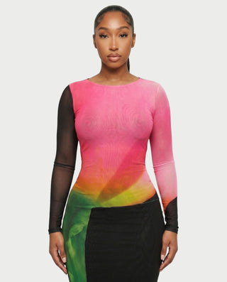 FLEUR Gradient Multi-Color Long Sleeve Maxi Dress