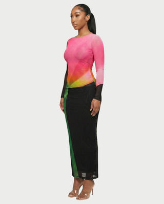 FLEUR Gradient Multi-Color Long Sleeve Maxi Dress