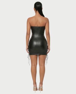 MARLINA Lace-Up Faux Leather Bodycon Mini Dress Celestia MARLINA Lace-Up Faux Leather Bodycon Mini Dress Celestia