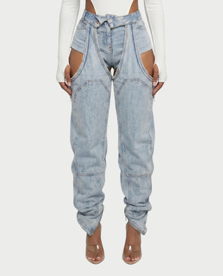 NAMI Distressed Denim Chaps Pants