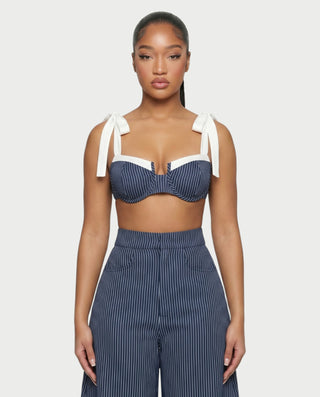 AVENOR Pinstripe Bralette & Barrel Pants Set