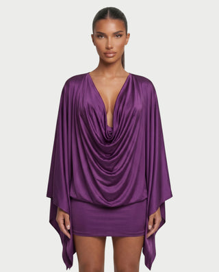 ORIEN Cowl Neck Draped Mini Dress