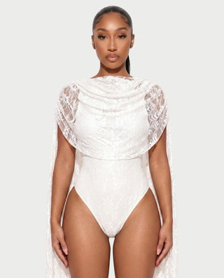 LAMIYA Floral Sheer Lace Cape Bodysuit