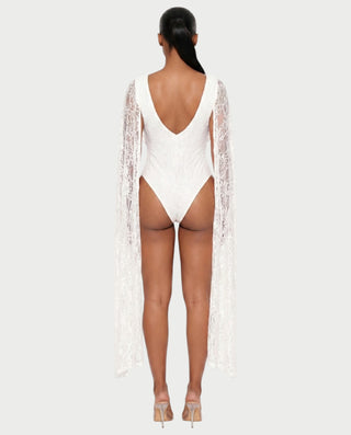 LAMIYA Floral Sheer Lace Cape Bodysuit