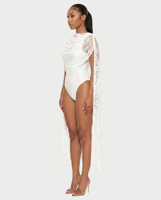 LAMIYA Floral Sheer Lace Cape Bodysuit