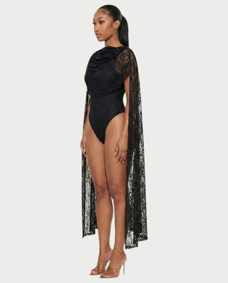 LAMIYA Floral Sheer Lace Cape Bodysuit