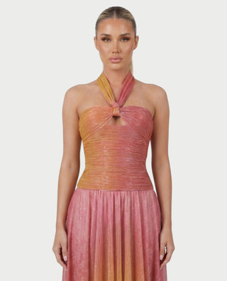 SELANIA Shimmer Knot Front Flowy Maxi Dress