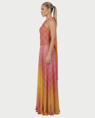SELANIA Shimmer Knot Front Flowy Maxi Dress