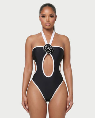 LUMIOR Contrast Trim Floral Halter Swimsuit