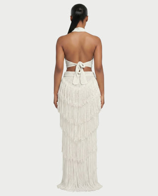 EVANIA Crochet Fringe Halter Top & Maxi Skirt Set