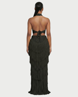 EVANIA Crochet Fringe Halter Top & Maxi Skirt Set