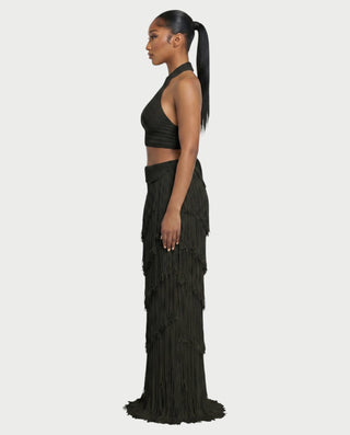 EVANIA Crochet Fringe Halter Top & Maxi Skirt Set