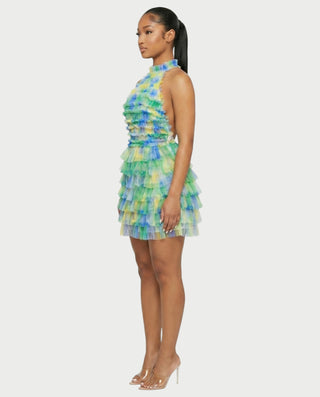 ESHNA Layered Frill High Neck Mini Dress