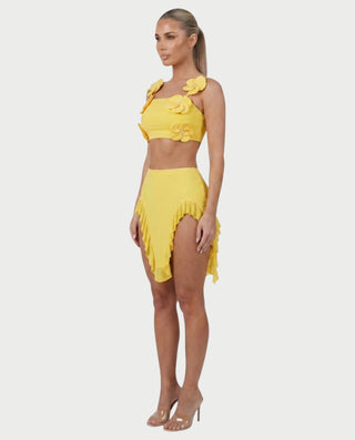 MAYINA Floral Appliqué Ruffle Skirt Set