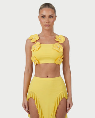 MAYINA Floral Appliqué Ruffle Skirt Set
