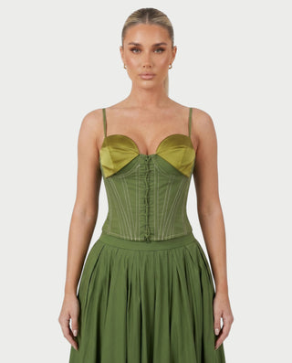 NOANA Satin Trim Corset & Flowy Midi Skirt Set