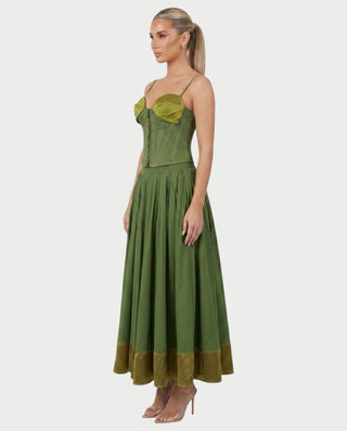 NOANA Satin Trim Corset & Flowy Midi Skirt Set