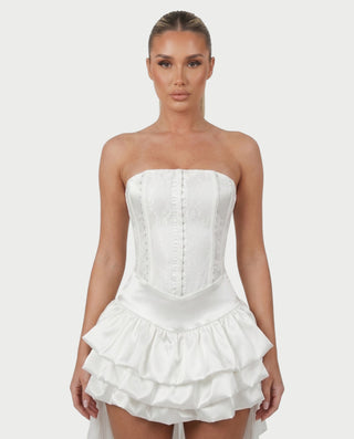 SHIRNA Lace Corset Ruffle Mini Dress